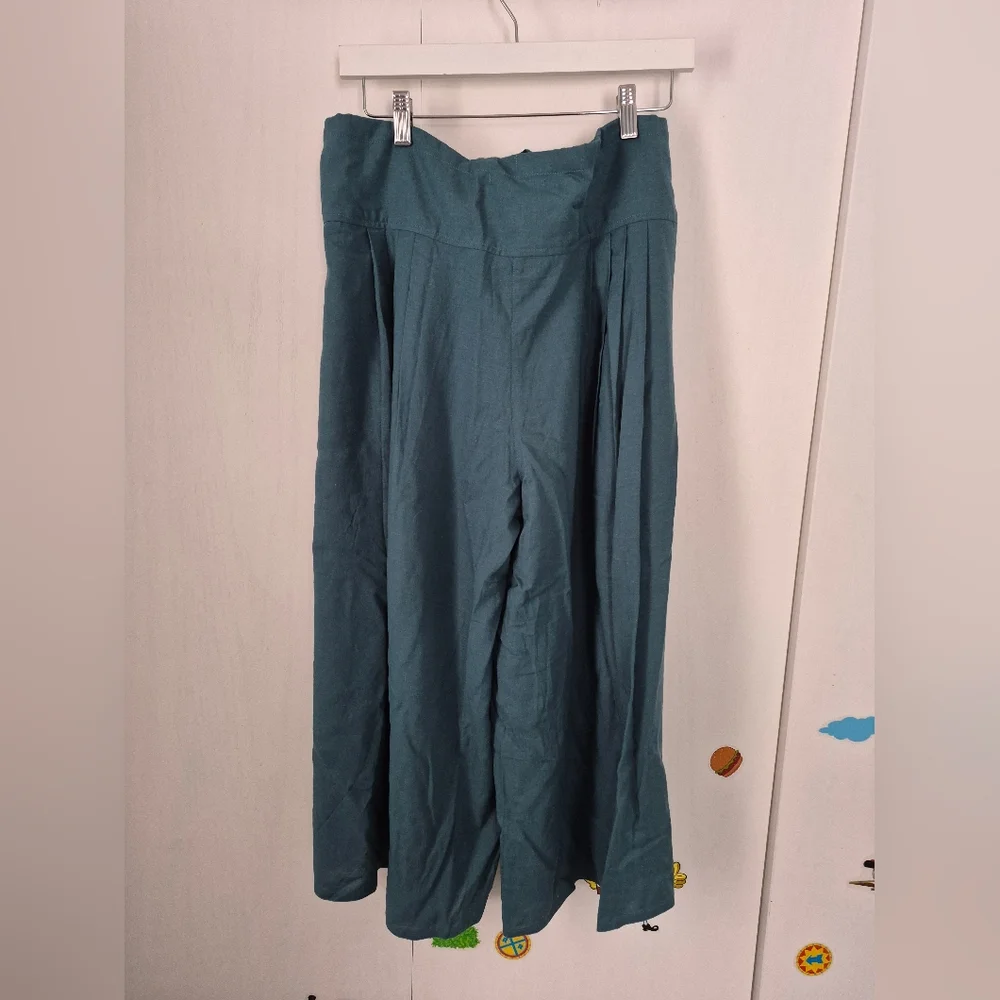 Gudrun Sjoden Teal Wide Leg Linen-Blend Pants - Picture 4 of 6